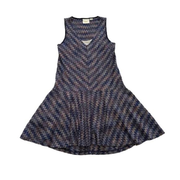 Maeve Blue Purple Chevron Knit Drop Wasit Sleeveless Slip Lined Dress Size XS - Picture 13 of 13